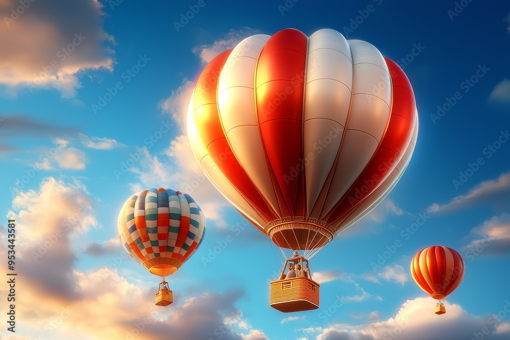 Naklejka premium Whimsical balloon-filled sky, colorful hot air balloons, dreamlike atmosphere, whimsical allure, pencil strokes, high-quality, clipart :: floating clouds, adventurous spirit, balloon festival,