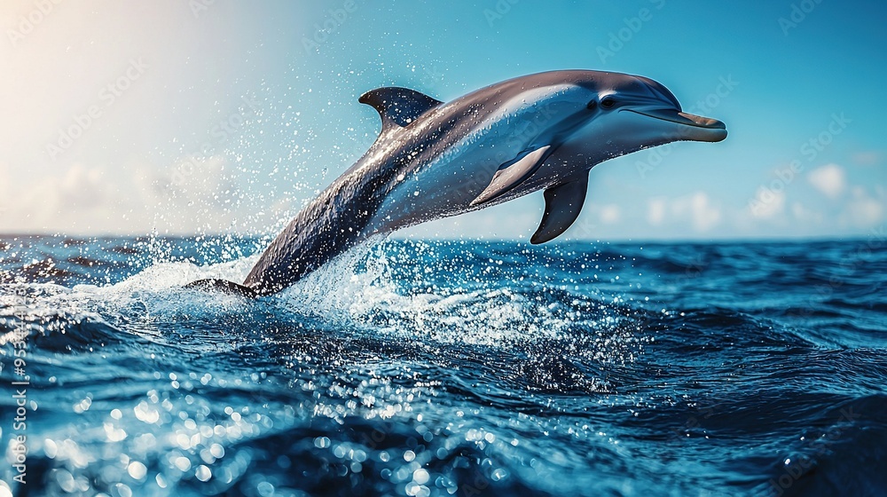 Fototapeta premium Dolphin jumping, mouth open, head out