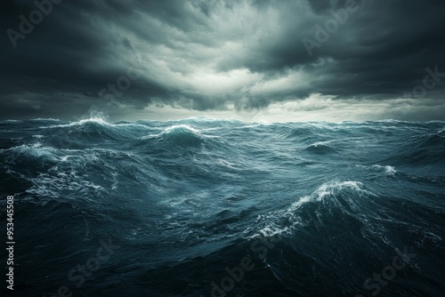 Dark Stormy Sky Over Rough Ocean with Few Waves