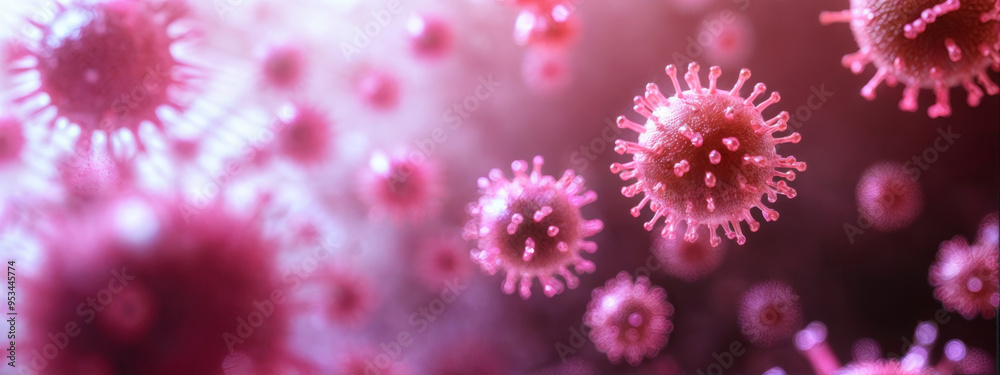 Closeup view of virus particles in high detail, pink and purple hues Closeup view of virus particles in high detail, pink and purple hues