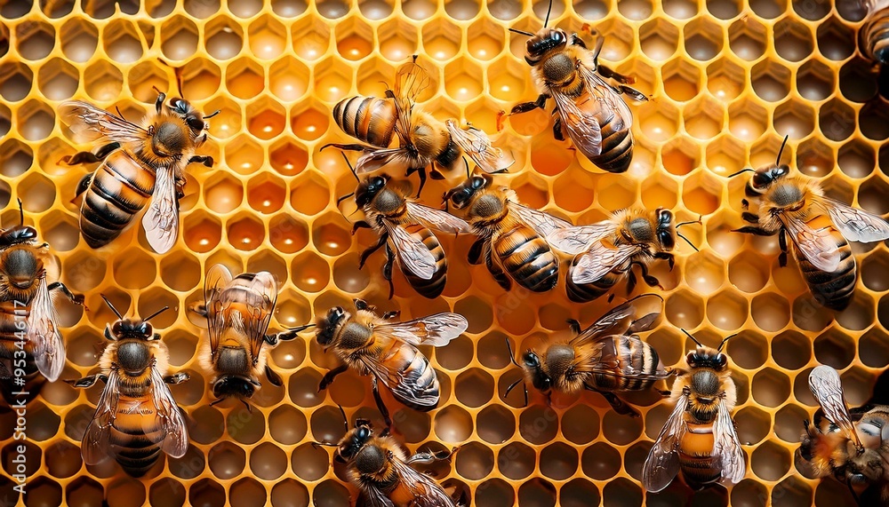 abejas recolectando en un panal abejas recolectando en un panal