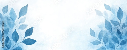 Blue artistic background with leaves pattern in white background
