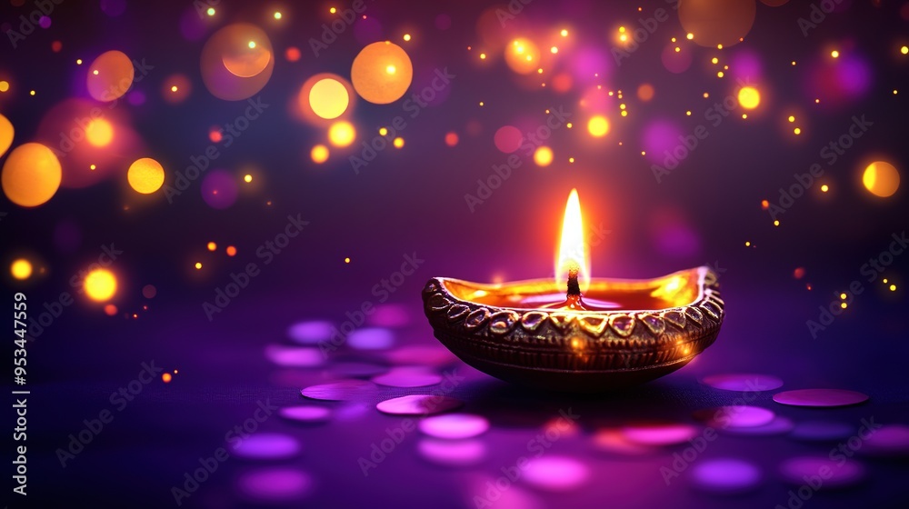 Festive Diwali Celebration with Blurred Diya and Colorful Lights on a Purple Bokeh Background. Traditional Indian Festival of Lights Decoration Concept. Festive Diwali Celebration with Blurred Diya and Colorful Lights on a Purple Bokeh Background. Traditional Indian Festival of Lights Decoration Concept.