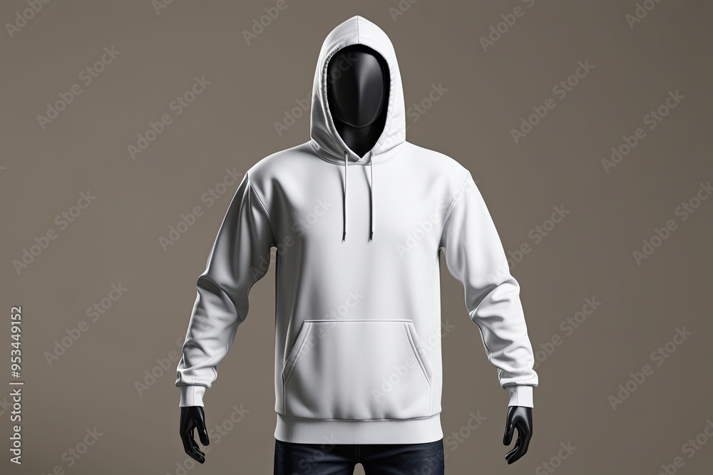 3D Showcase of White Plain Hoodie on Mannequin With Neutral Background 3D Showcase of White Plain Hoodie on Mannequin With Neutral Background