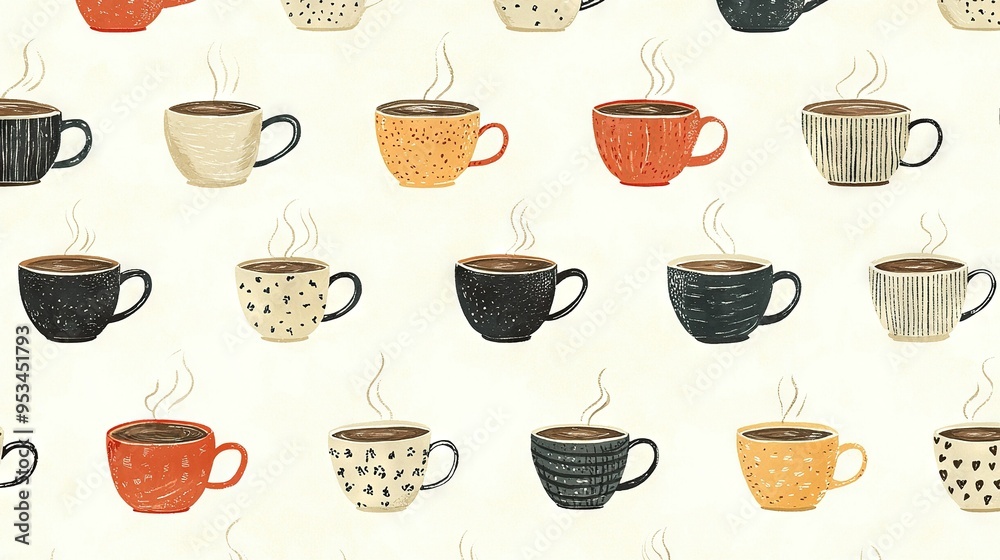 A cluster of cups on a white surface, dotted with spots A cluster of cups on a white surface, dotted with spots
