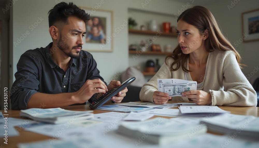 Disagreement Over Bills Couple Arguing at the Dining Table Over Finances