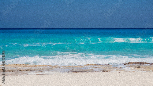 Turquoise water of Mediterranean sea landscape in Egypt, Sahel, North coast