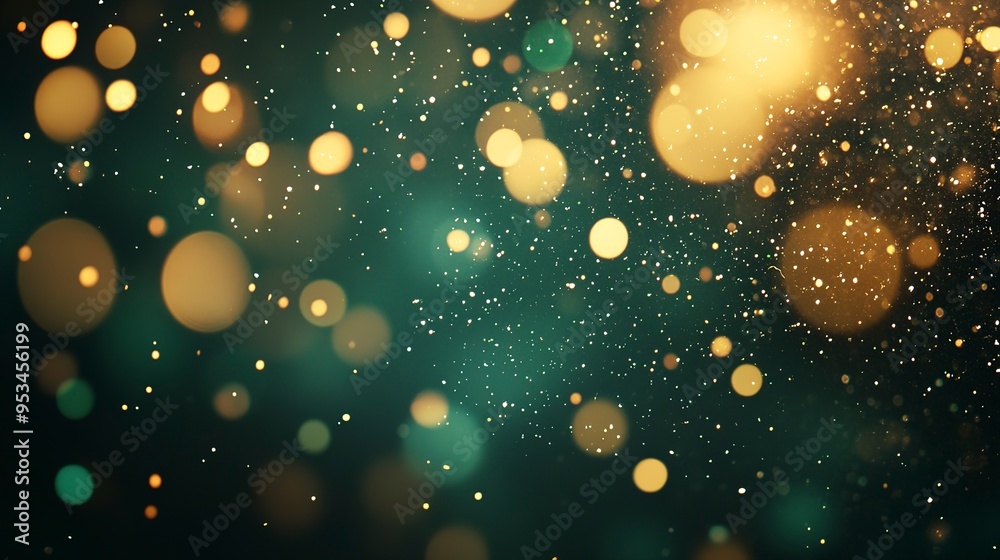 Glimmering golden bokeh effect on a dark green backdrop, st. Patrick's day background Glimmering golden bokeh effect on a dark green backdrop, st. Patrick's day background
