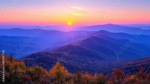  The sun sets over the Great Smoky Mountains in the Blue Ridge area