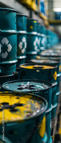 Close-up of Radioactive Materials Safely Stored in Protective Containers at Nuclear Facility