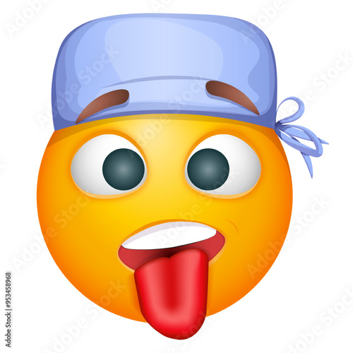 Doctor emoji on white background. Funny emoticon with medical cap. Cute emoticon