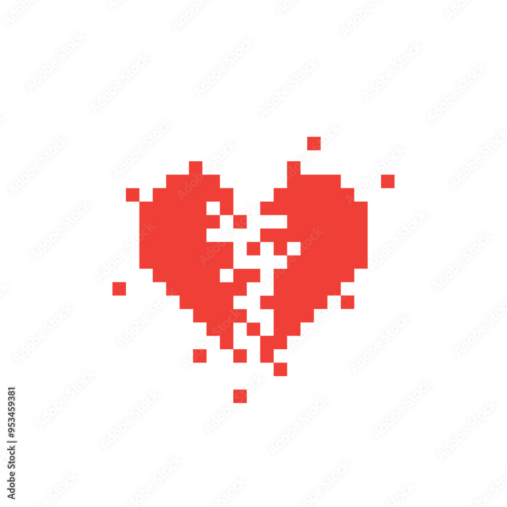 Broken heart pixel art icon. Vector illustration Broken heart pixel art icon. Vector illustration