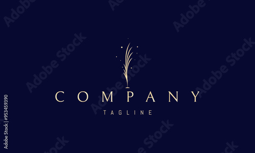 Vector golden logo with an abstract image of a palm branch that looks like a feather.