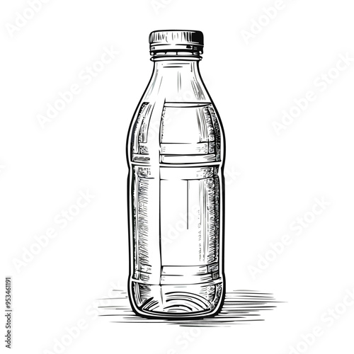 Bottle Water Drink Beverage Menu Liquid Sketch Style