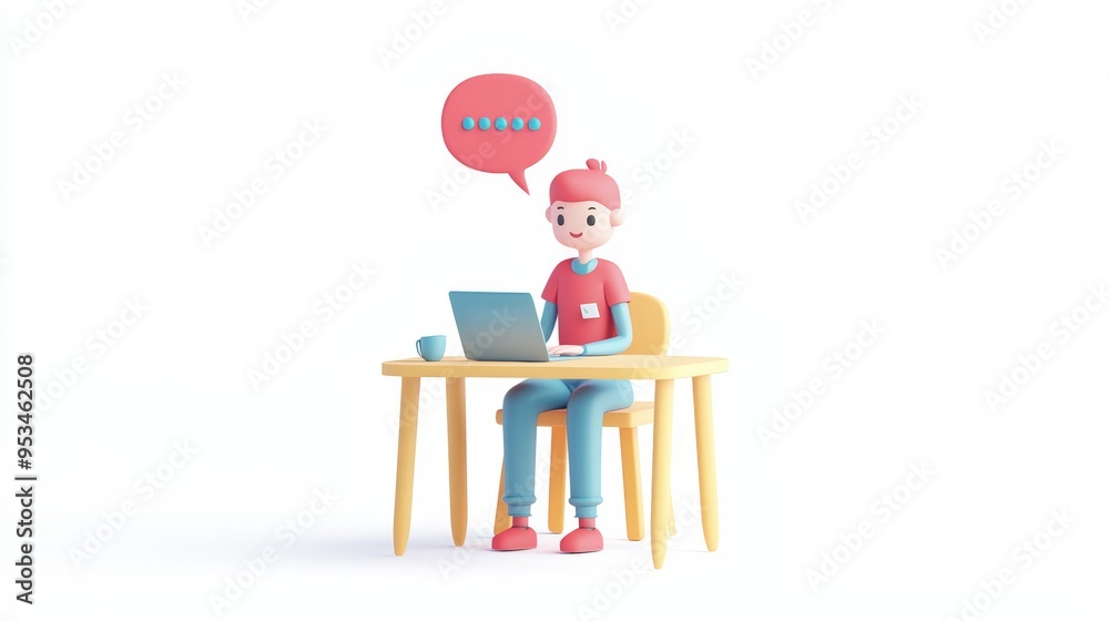 Fototapeta premium 3D illustration of young man with red hair using laptop