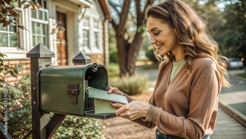 woman opening mailbox