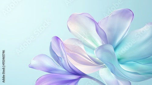 A detailed shot of a blue and purple bloom against a soft blue backdrop, framed by a clear blue sky above
