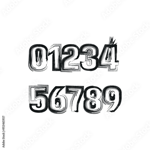 Sports Jersey Numbers brush effect on white artboard vector for t shirt design