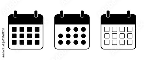 Black Calender Vector Icon set, Isolate Schedule graphic elements symbol, Business planner, office meeting and agenda, time illustration, Modern Minimal Vector stock (Editable)