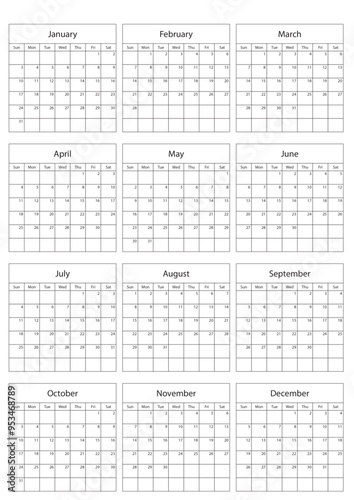 2027 Calendar Template. Vector calendar. Week starts sunday. Calendar template in minimal design