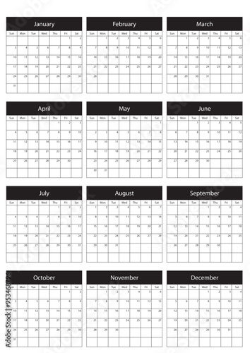 2027 Calendar Template. Vector calendar. Week starts sunday. Calendar template in minimal design
