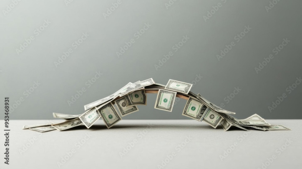 A bridge made of dollar bills collapsing in the middle, symbolizing the gap caused by financial loss A bridge made of dollar bills collapsing in the middle, symbolizing the gap caused by financial loss