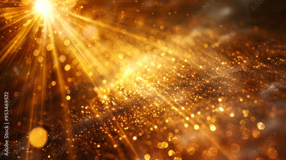 Obraz premium Golden light rays emanating from a central point, creating a dramatic and energetic background