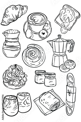 Coffee set. Lion poster cafe. Vector