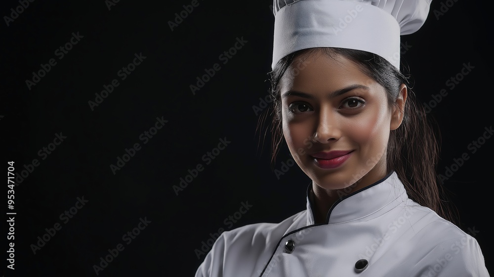 Chef wery pretty woman black background studio light