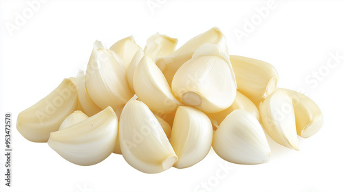 white peeled garlic cloves isolated on white background