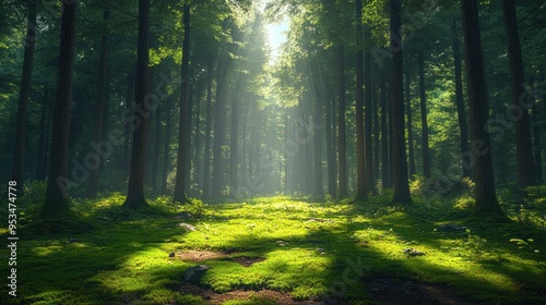 Sunlight Filtering Through Forest