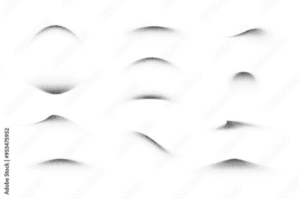 Grain sand wave with shadow pattern. Stipple dotwork brush strokes with sand texture. Dotted lines with grainy dust effect. Abstract vector illustration isolated on white background. Grain sand wave with shadow pattern. Stipple dotwork brush strokes with sand texture. Dotted lines with grainy dust effect. Abstract vector illustration isolated on white background.