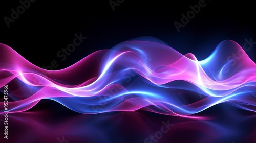 Dark abstract background with a glowing abstract waves abstract smoke background.