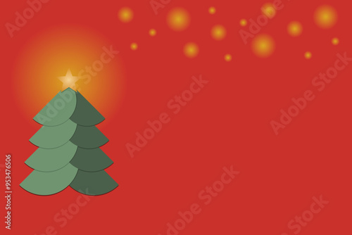 Paper cut Christmas Tree with Fortuna Gold Star on Red Background.