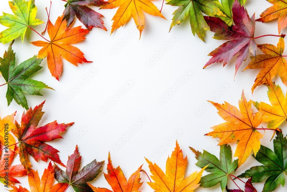 Autumn Maple Leaves Flat Lay White Background created with Generative AI Autumn Maple Leaves Flat Lay White Background created with Generative AI