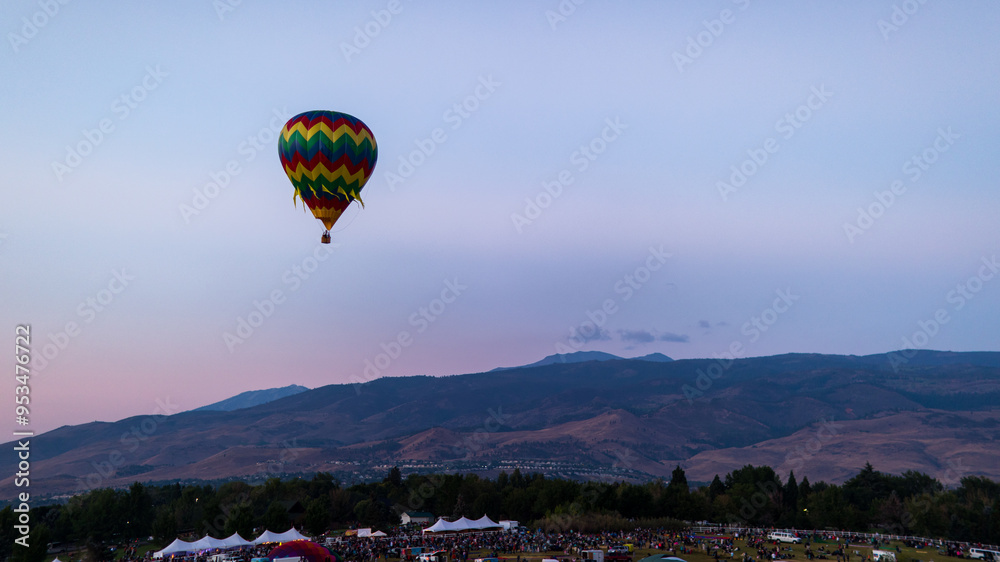 Colorful Hot Air Balloons Soaring at Reno NV Balloon Festival Colorful Hot Air Balloons Soaring at Reno NV Balloon Festival