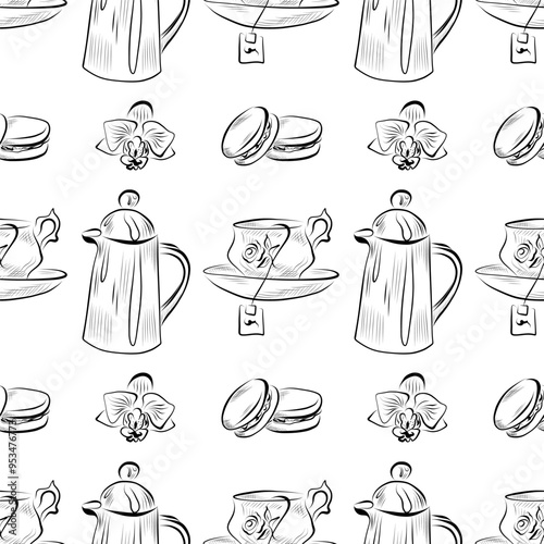 vector seamless pattern line art elements coffee shop