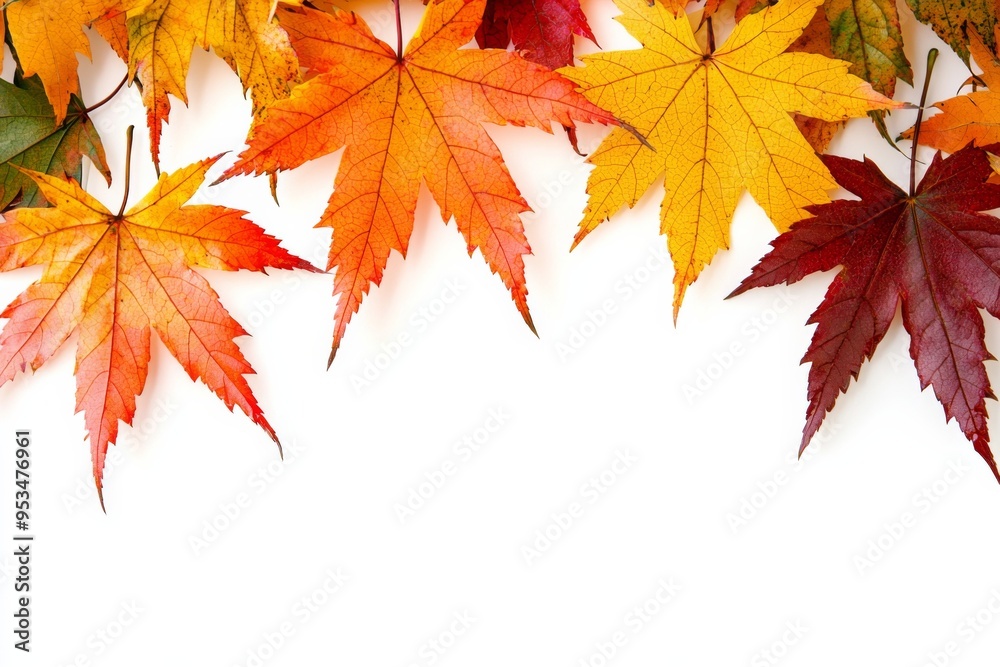 Autumn Maple Leaves Flat Lay White Background created with Generative AI Autumn Maple Leaves Flat Lay White Background created with Generative AI