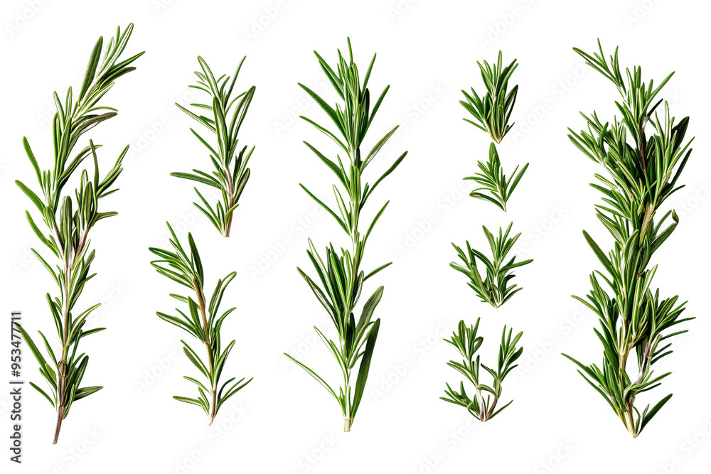 Fototapeta premium Various sprigs of rosemary arranged separately on a transparent background