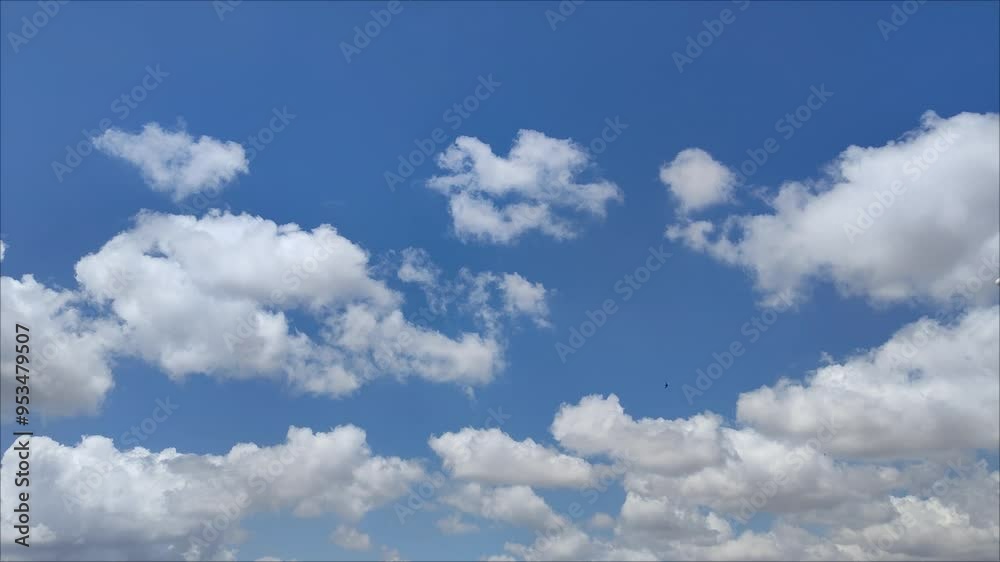 Multiple cumulus clouds moving across the sky in the afternoon. Multiple cumulus clouds moving across the sky in the afternoon.