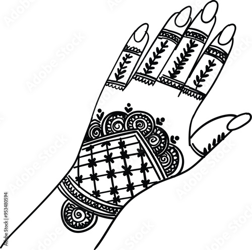 Hand Drawn Sketch Of Henna Design on hand Vector Illustration 