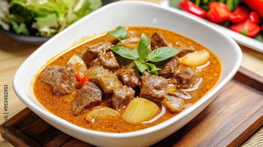 Gulai daging kambing is a popular Indonesian dish of beef curry from Padang, West Sumatra. goat curry spicy stew closeup culinary food photo Gulai daging kambing is a popular Indonesian dish of beef curry from Padang, West Sumatra. goat curry spicy stew closeup culinary food photo