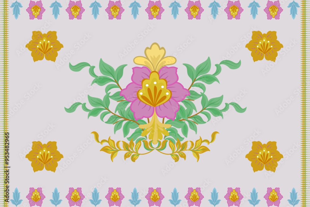 Abstract flower, purple with green leaves on a grey background. Abstract flower, purple with green leaves on a grey background.
