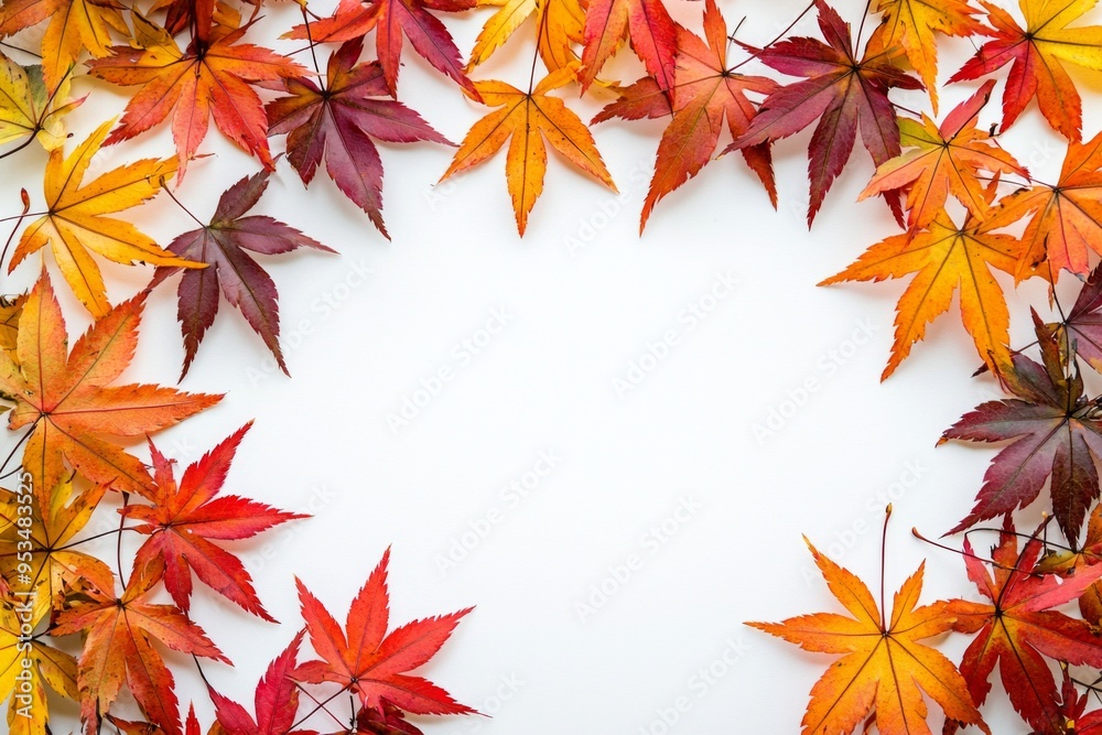 Autumn Maple Leaves Flat Lay White Background created with Generative AI Autumn Maple Leaves Flat Lay White Background created with Generative AI
