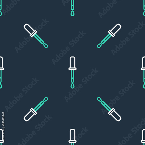 Line Pipette icon isolated seamless pattern on black background. Element of medical, chemistry lab equipment. Pipette with drop. Medicine symbol. Vector