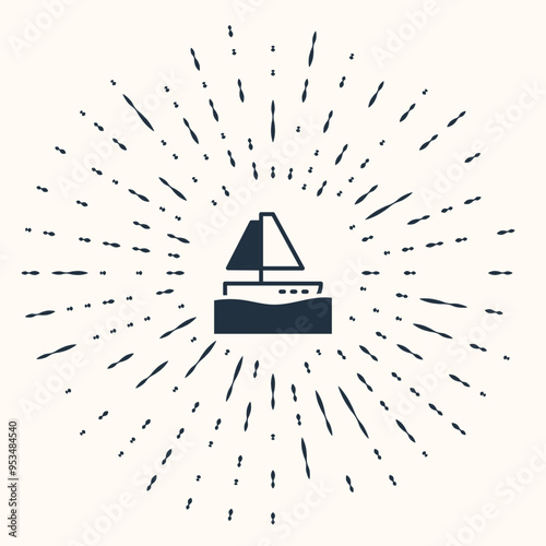 Grey Yacht sailboat or sailing ship icon isolated on beige background. Sail boat marine cruise travel. Abstract circle random dots. Vector