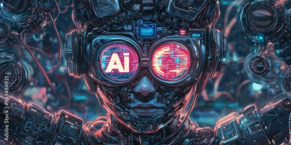 A futuristic AI robot with glowing eyes. A futuristic AI robot with glowing eyes.