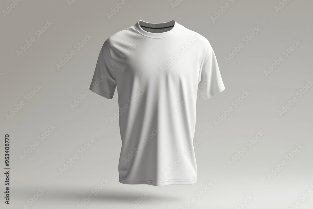 Minimalistic display of plain white t-shirt floating against a clean background for apparel mockup Minimalistic display of plain white t-shirt floating against a clean background for apparel mockup