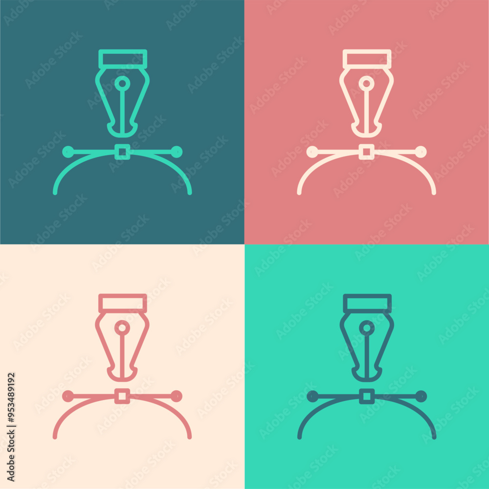 Pop art line Fountain pen nib icon isolated on color background. Pen tool sign. Vector Pop art line Fountain pen nib icon isolated on color background. Pen tool sign. Vector