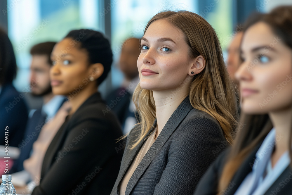 Attentive audience of professionals in a modern conference room, focused on learning and career development, diverse group, business attire, bright setting, with space for copy Attentive audience of professionals in a modern conference room, focused on learning and career development, diverse group, business attire, bright setting, with space for copy